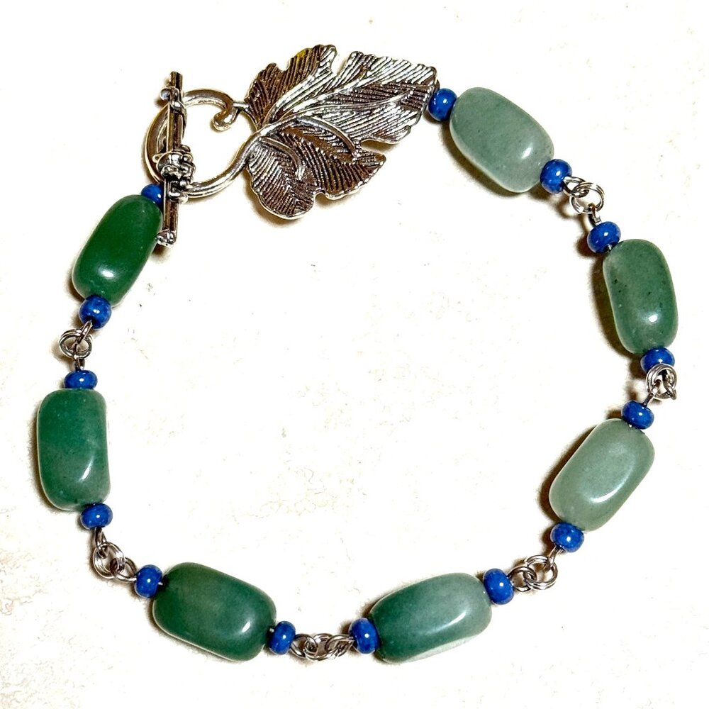 2/$20, Green Aventurine Bracelet, Genuine Gemstone + Antique Silver Grape Leaf